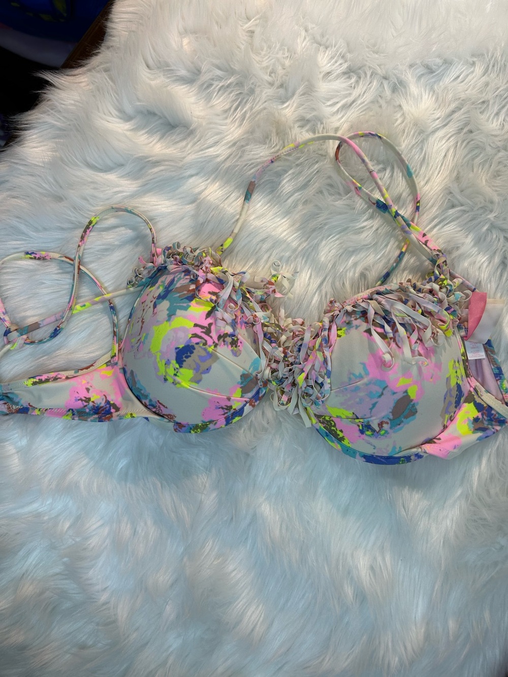 Victoria’s Secret Multicolor Fringe Bikini Swim Top Women’s Size 34C